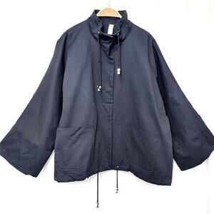 MarlaWynne Canvas Drama Navy Blue Cotton Snap Front Cape Jacket Coat